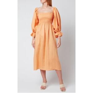 Sleeper smocked linen atlanta midi dress coral